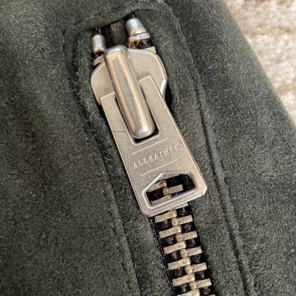 All Saints Edwards Biker Goat Suede Biker Jacket Navy/Gray Size US 2 - Picture 3 of 9